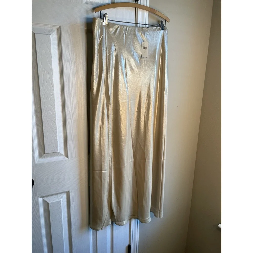 Anthropologie Satin Maxi Skirt in Champagne